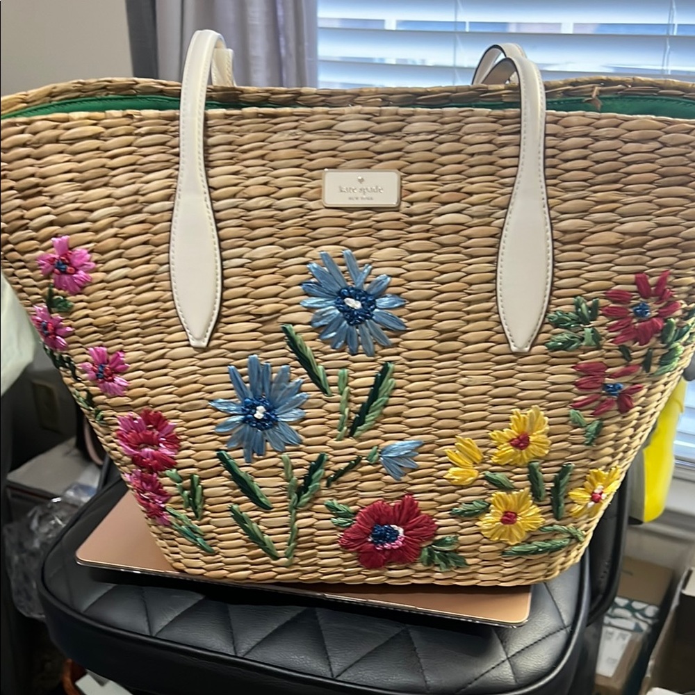 Kate Spade Floral Embroidered Straw Tote